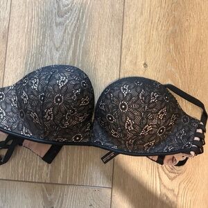 Victoria's Secret Black Lace Push-Up bombshell Bra with Nude Lining